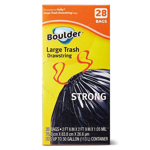 Boulder Large Drawstring Trash Bags, 28 count